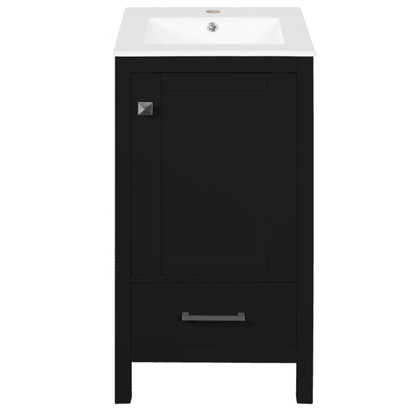 English Elm 18-Inch Modern Bathroom Vanity with Ceramic Sink, Soft-Close Doors, Divider Drawer & Adjusting Feet Black N729P334854B
