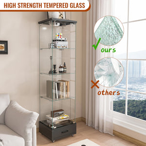 English Elm Modern Glass Display Cabinet With Led Lights - Stylish 4-Shelf Storage For Collectibles & Decor W241P268241