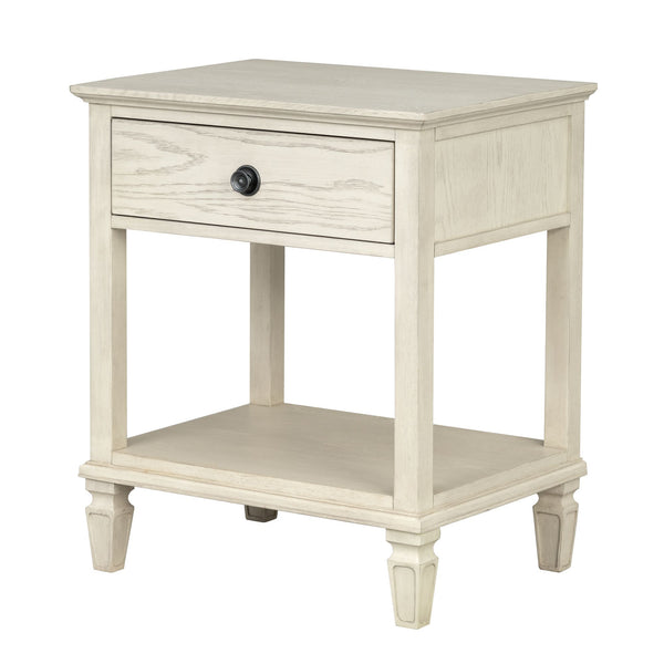 English Elm Victoria Aged Oak Nightstand with Solid Wood Legs, Wire-Brushed Veneer, Drawer & Open Shelf Cream 27 L x 22.75 W x 27.63 H B035P341165