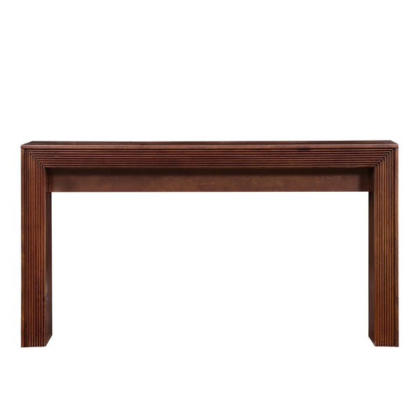 English Elm Fluted Counter Height Dining Set Narrow Bar Console with Upholstered Stool Retro Wood Walnut W1202P330890