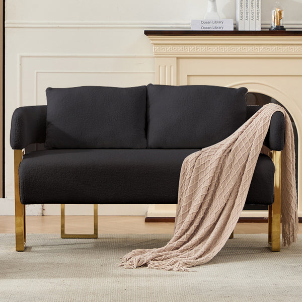 English Elm TS Modern decorative chair with teddy fleece upholstery, ergonomic sponge cushion and gold legs for luxe comfort and style Black+Gold W2311P364621