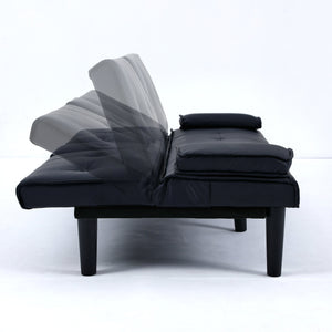 English Elm The 67-inch PVC multi-functional sofa bed with one-click fold, cup holders, sturdy wood frame for apartments Black W3371P318136