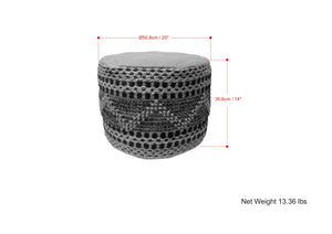 English Elm Stella Handwoven Jute Pouf in Natural & Black — 20" Round Durable Polystyrene-Filled Accent Seat B136P252624
