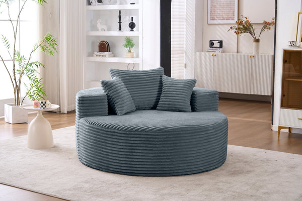 English Elm Accent Round Swivel Lounge Chair Corduroy Upholstered Oversized Seat for Bedroom or Living Room Grey W1752P422111