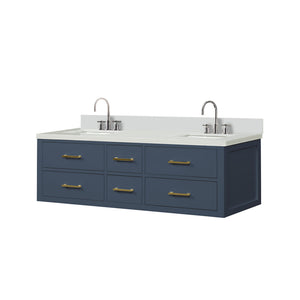 English Elm Blue Double Bath Vanity With Cultured Marble Top & Faucet Set - Stylish Storage For Modern Spaces B2731P258048