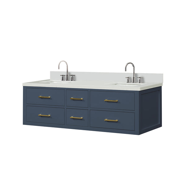 English Elm Blue Double Bath Vanity With Cultured Marble Top & Faucet Set - Stylish Storage For Modern Spaces B2731P258048