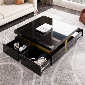 English Elm Modern Square Storage Coffee Table with 4 Drawers, 43.3" Top, Minimalist Durable MDF Design, White Black CH359402AAB