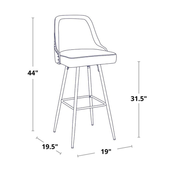 English Elm Fixed-height Barstools with Gold Nailhead Trim White Faux Leather Frame Set of 2 B202S01949