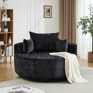 English Elm 55''l 55'l Chenille Swivel Lounge Chair Plush Foam Fill 360 Rotation Modern Living Room Black W834S00642