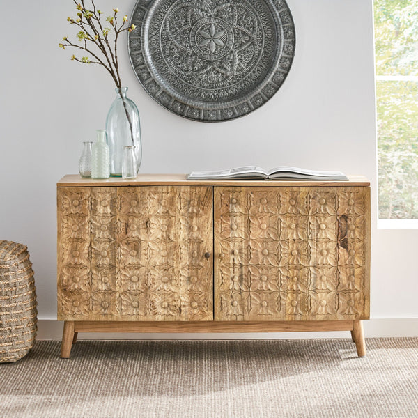 English Elm Christopher Knight Home® - CABINET Acacia & Mango Wood 2-Door Handcrafted Natural Finish Console with Shelves, 47"W x 26.5"H 68738.00