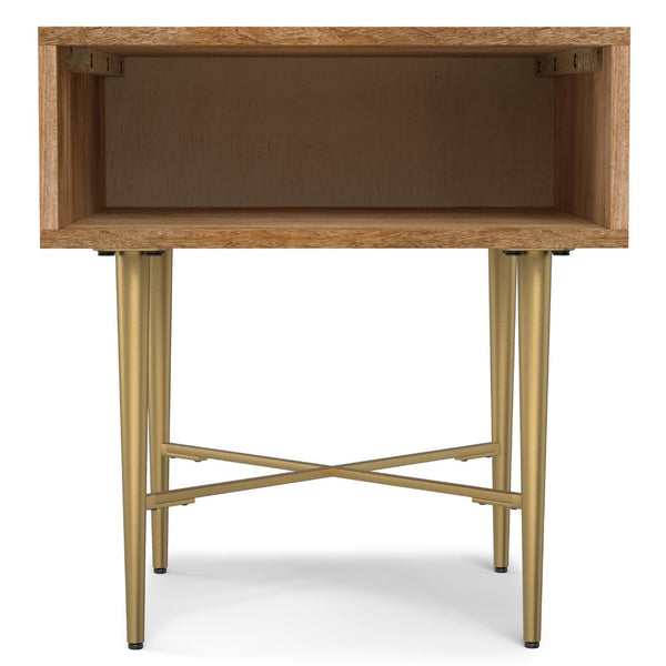 English Elm Fallon Solid Mango Wood End Table with Gold Iron Base for Living Room Bedroom B136P420277
