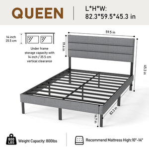 English Elm Queen Upholstered Platform Bed Fabric Headboard 14 Inch Storage No Box Spring T3963P384846