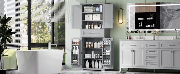 English Elm Christopher Knight Home® - Bathroom Storage Cabinet with Doors Drawer and Adjustable Shelves — MDF Build, Anti-Tip Safety, Modern Appeal Grey N759P241667E