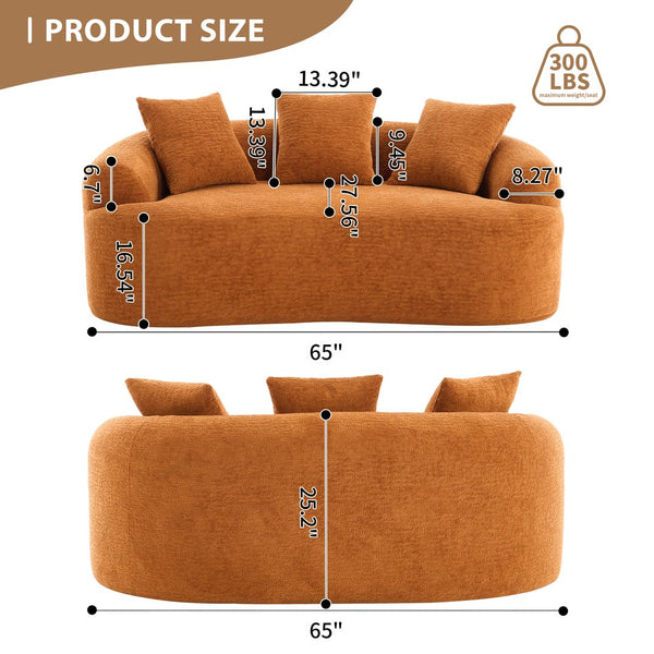 English Elm LY-025S Curved Loveseat Compact 65" Space-Saving Chenille Upholstery, 30D Foam+Spring Comfort Orange W2231P261292