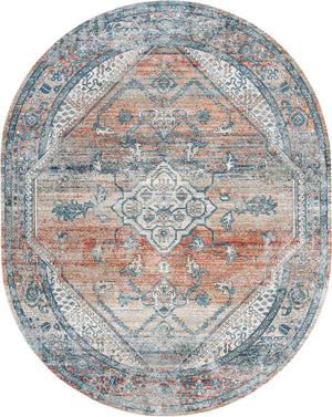 Unique Loom Newport Ochre Machine Made Border Rug Multi, Blue/Ivory/Gray/Light Blue/Light Brown/Red/Rust Red/Terracotta 7' 10" x 10' 2"