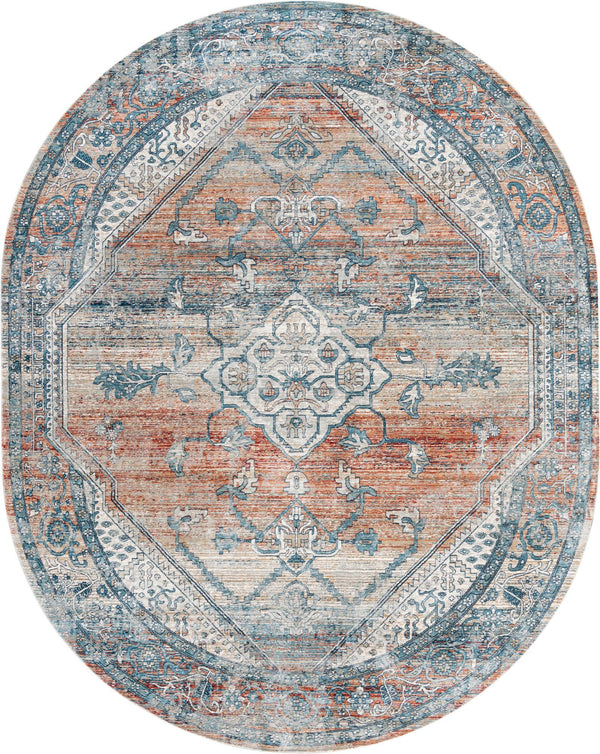 Unique Loom Newport Ochre Machine Made Border Rug Multi, Blue/Ivory/Gray/Light Blue/Light Brown/Red/Rust Red/Terracotta 7' 10" x 10' 2"