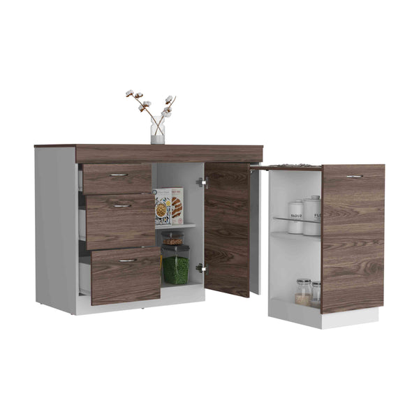 English Elm Joliet Multicolor Kitchen Base Cabinet with Countertop, 3 Drawers, Flexible Cabinet & Metal Hardware B128S00138