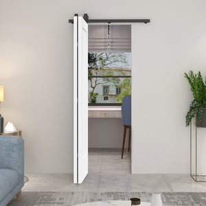 English Elm 24 in Primed Mdf Bi-fold Barn Door with Raised 6-panel Profile and Sliding Hardware B2763P491020