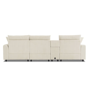 English Elm 114*64'' Corduroy Cloud Sectional with Bluetooth Speakers Usb Charging Ottoman Lounge Sofa N723S9756A