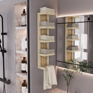English Elm Arlington 5-Tier Wall Towel Rack Vertical Organizer in Oak - Space-Saving Engineered Wood Storage, Durable Modern Finish B200P362033
