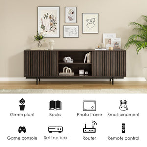 English Elm Modern Low Profile Media Console with Open Shelving and Concealed Cabinet Storage Natural Walnut T3623P434859