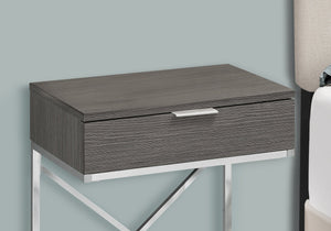 English Elm Accent Table – Modern Grey Laminate Nightstand With Chrome Metal Frame & Storage Drawer For Any Room B2710P219299