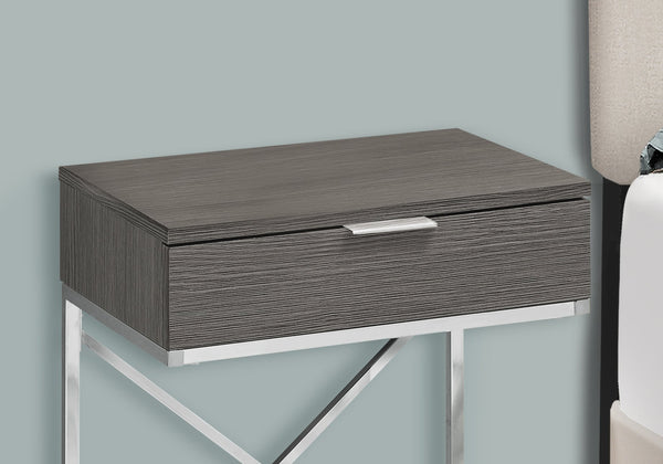 English Elm Accent Table – Modern Grey Laminate Nightstand With Chrome Metal Frame & Storage Drawer For Any Room B2710P219299