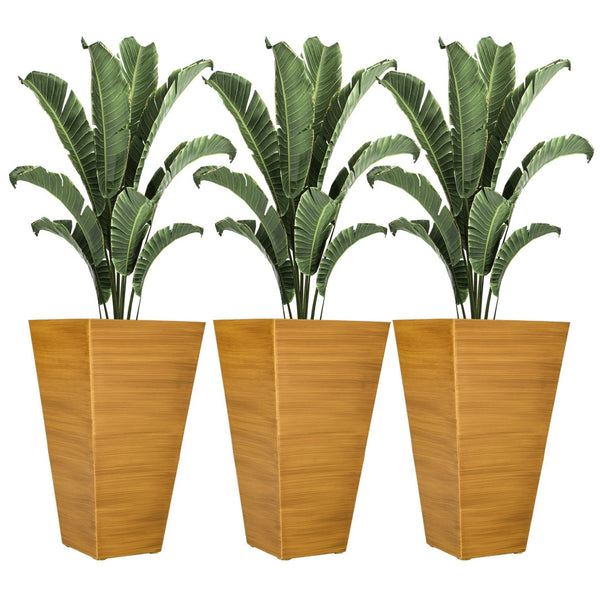 English Elm Outsunny 28" Tall Faux Wood Planters Set Of 3 - Stylish, Durable Flower Pots For Indoor & Outdoor Use W2225P174495-GIGA