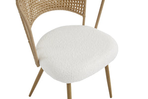 English Elm Wicker Rattan Wingback Dining Chairs Set of Two with Velvet Cushion and Metal Legs W3590P453802