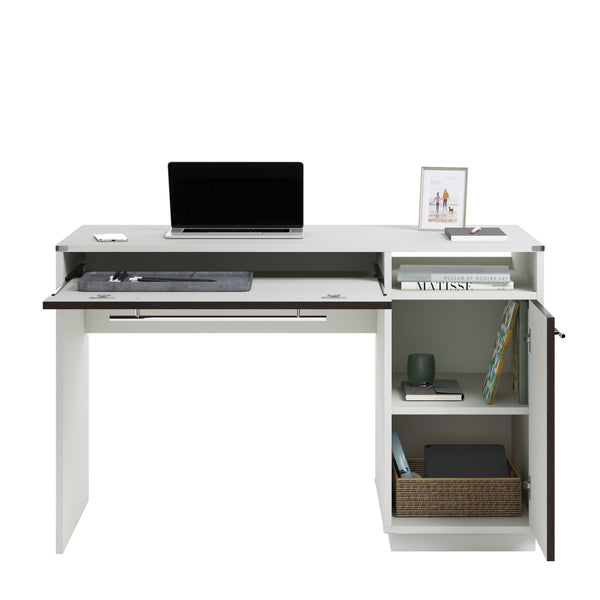 English Elm Computer Desk with Flip-Down Panel and Slide-Out Keyboard Tray, Built-In CPU Storage, Compact Durable Design Gray B356P367759