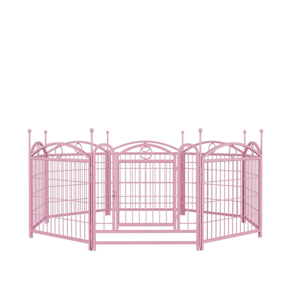 English Elm Dog Playpen 8 Panel Heavy Duty Iron Pet Enclosure Foldable Indoor Outdoor Exercise Pen Pink W368P233998