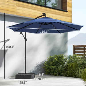 English Elm Garden Cantilever Patio Umbrella with Solar Led Lights and Upf30 Polyester Canopy Dark Blue T3971P481973