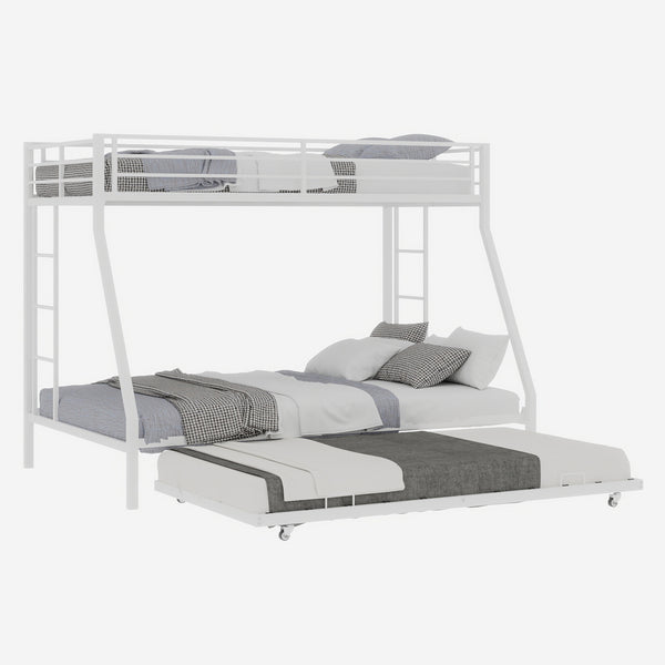 English Elm High Stability Square Tube Bunk Bed With Trundle & Ladder - Modern Design For Home & Dorms! W1935P360891