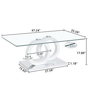 English Elm Contemporary Glass-Top Coffee Table with Circular MDF Base, Clear Glass, Eco-Friendly, 47.2"x25.6"x17.8" W3226P279047