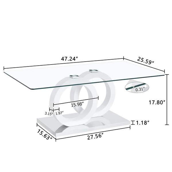 English Elm Contemporary Glass-Top Coffee Table with Circular MDF Base, Clear Glass, Eco-Friendly, 47.2"x25.6"x17.8" W3226P279047