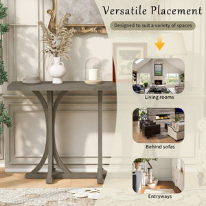 English Elm U-style Farmhouse Console Table Oak Veneer Top Curved Rubberwood Legs Entryway Gray N711P295300E