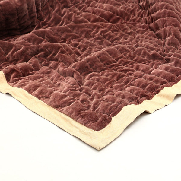 English Elm Cotton Velvet Stonewashed Hand-Quilted Bedspread with Flanged Edges, 88"x92" Queen Size Luxury Rust B346P321257