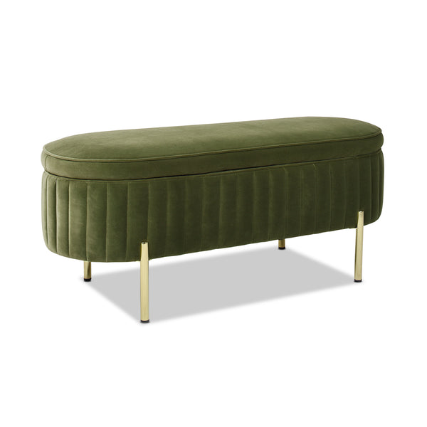 English Elm Jennifer Taylor Home - Chloe Olive Green Storage Bench in Performance Velvet with Flip-Top Compartment and Satin Gold Legs B2719P238527