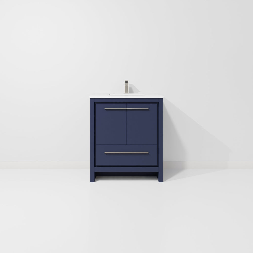 English Elm Navy Blue Bath Vanity 30" W X 20" D With White Quartz Top & Gun Metal Faucet For Modern Bathrooms B2731P259292
