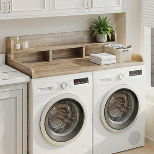 English Elm Washer Dryer Wood Look Shelf Topper with Raised Edge Double Layer Laundry Organizer Brown+Sand W2641P442523