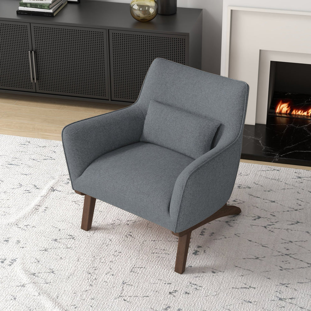 English Elm Ashcroft Furniture - New Brayden Mid Century Modern Grey Linen Armchair with Solid Wood Frame, Padded Seat, Versatile Use B183P231959