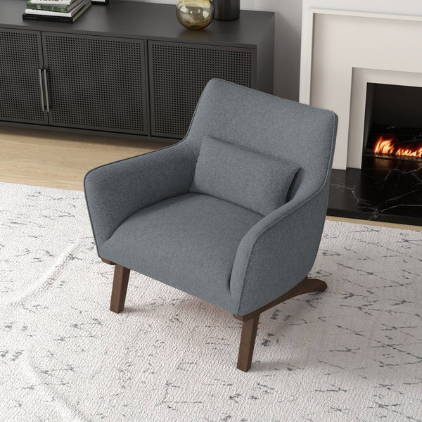 English Elm Ashcroft Furniture - New Brayden Mid Century Modern Grey Linen Armchair with Solid Wood Frame, Padded Seat, Versatile Use B183P231959