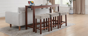 English Elm 59 59 Inch Bar Table Set with Power Outlet, 3 Upholstered Stools, Solid Wood MDF Linen Seats, Durable Load Capacity W2972P355432