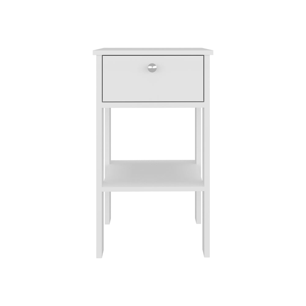 English Elm Newcastle Compact Nightstand with Drawer & Open Shelf in White — Modern Space-Saving Bedside Table, Versatile Storage and Clean Coastal Style B200P362013