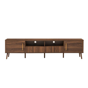 English Elm 78 Inch Walnut Entertainment Center Fluted Doors Solid Wood Legs for Living Room N710P372538P