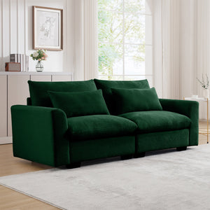 English Elm Modern Sofa Couch 3-Piece Sectional Set with Deep Seats Chenille Upholstery Solid Wood Frame Comfortably Stylish and Versatile Combination for Living Room Lounge Green W714S00667