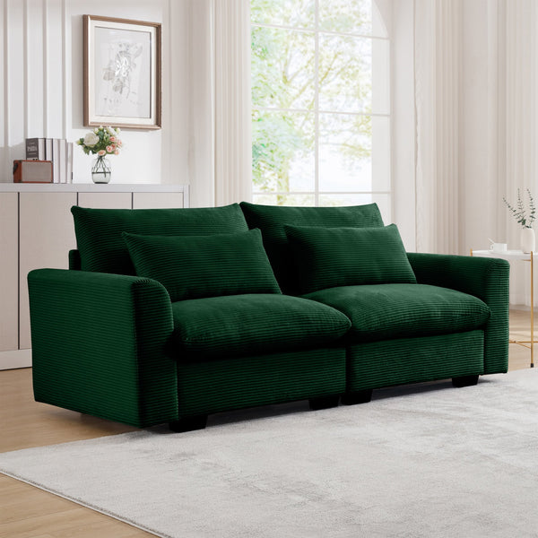English Elm Modern Sofa Couch 3-Piece Sectional Set with Deep Seats Chenille Upholstery Solid Wood Frame Comfortably Stylish and Versatile Combination for Living Room Lounge Green W714S00667
