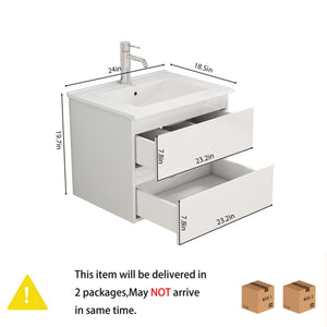 English Elm 24-Inch Bathroom Vanity With Integrated Sink, Soft-Close Drawers, Minimalist Design, Easy Assembly W3151S00063