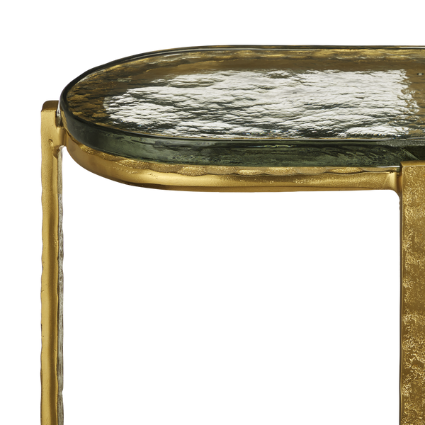 Acea Gold Side Table - Handcrafted Cast Aluminum and Glass Accent for Modern Home Elegance