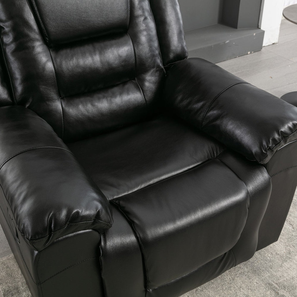 English Elm 2 Seater Home Theater Recliner with Cup Holders and Hidden Storage Box, PU Upholstery, Manual Recline Comfort Black WF323619AAB